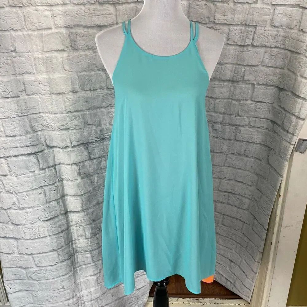 GB women S hi low spaghetti strap double layered shift dress blue & orange